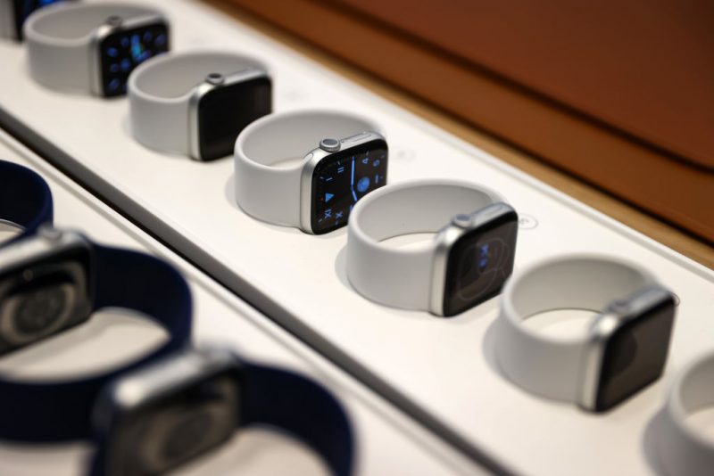 SINGAPORE, SINGAPORE - SEPTEMBER 24: Apple Watch models are displayed at the Apple Store at Orchard Road on September 24, 2021 in Singapore. Apple announced September 14 the release of four variants of its latest iPhone 13, alongside other upgrades to its product lineup. (Photo by Feline Lim/Getty Images)