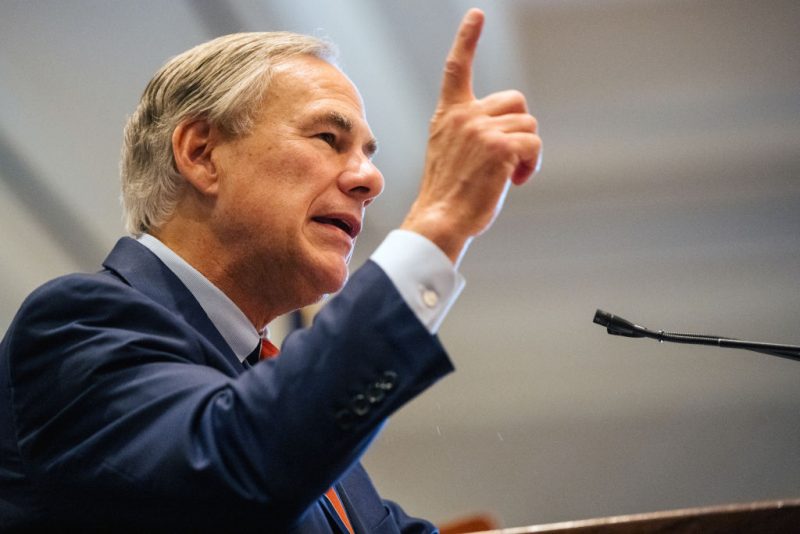 HOUSTON, TEXAS - OCTOBER 27: Texas Governor Greg Abbott speaks during the Houston Region Business Coalition's monthly meeting on October 27, 2021 in Houston, Texas. Abbott spoke on Texas' economic achievements and gave an update on the state's business environment. (Photo by Brandon Bell/Getty Images)