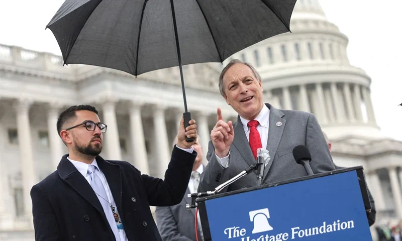 WASHINGTON, DC - APRIL 05: U.S. Rep. Andy Biggs (R-AZ) speaks on Title 42 at a news conference outside the U.S. Capitol on April 05, 2022 in Washington, DC. Title 42, which the Biden administration is ending soon, allows border officials to expel migrants on the basis of public health without giving them the opportunity to apply for asylum. (Photo by Kevin Dietsch/Getty Images)