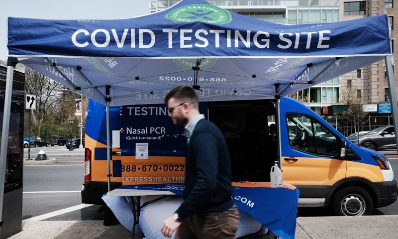 NEW YORK, NEW YORK - APRIL 18: A Covid-19 testing site stands on a Brooklyn street corner on April 18, 2022 in New York City. New York City's infection numbers have increased over the past 45 days with a positivity rate of nearly 4.5% and a rate significantly higher in some neighborhoods. Two omicron sub-variants of the highly transmissible BA.2 strain are fueling the current surge. (Photo by Spencer Platt/Getty Images)