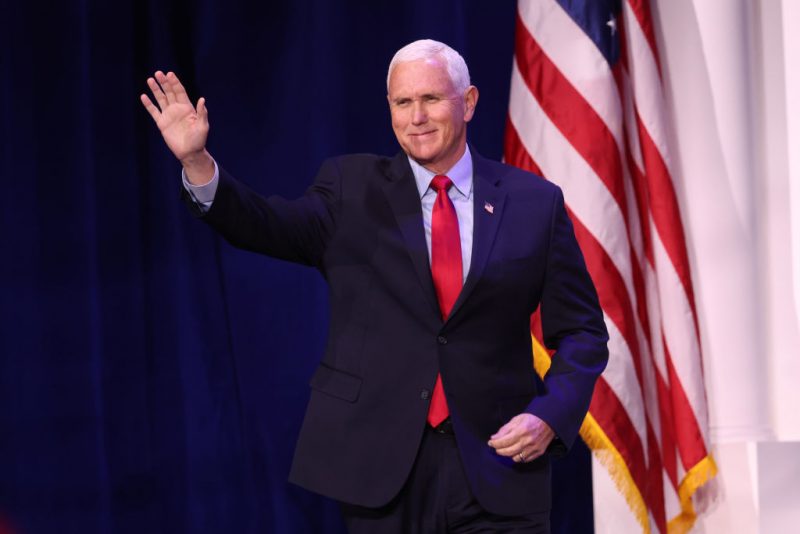 Former Vice President Mike Pence speaks to guests at the Republican Jewish Coalition Annual Leadership Meeting on November 18, 2022 in Las Vegas, Nevada. The meeting comes on the heels of former President Donald Trump becoming the first candidate to declare his intention to seek the GOP nomination in the 2024 presidential race. (Photo by Scott Olson/Getty Images)