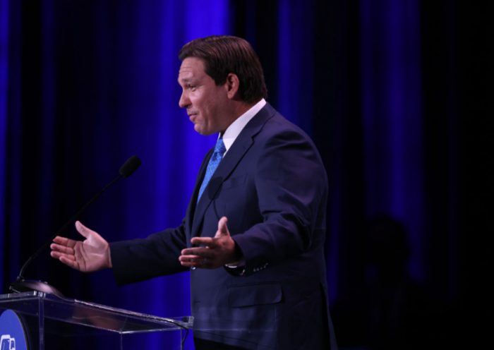 Florida Governor Ron DeSantis speaks to guests at the Republican Jewish Coalition Annual Leadership Meeting on November 19, 2022 in Las Vegas, Nevada. The meeting comes on the heels of former President Donald Trump becoming the first candidate to declare his intention to seek the GOP nomination in the 2024 presidential race. (Photo by Scott Olson/Getty Images)