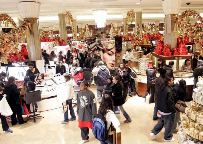 NEW YORK - DECEMBER 24: Last minute shoppers peruse the cosmetics area December 24, 2004 at Macy's in New York City. Retailers suffering with disappointing seasonal sales hope to get a surge in sales due to last minute Christmas shopping. (Photo by Stephen Chernin/Getty Images)