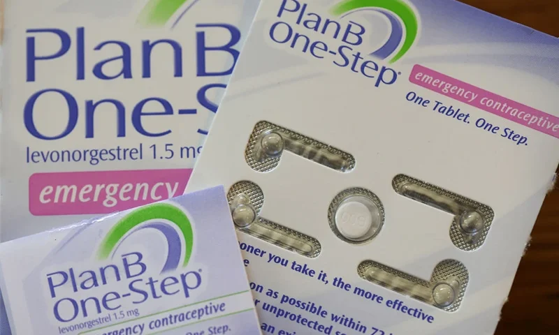 In this photo illustration, PlanB one-step emergency contraceptive is displayed on June 30, 2022 in San Anselmo, California. Some large drugstore chains are limiting the number of emergency contraception pills sold to individuals as demand for morning after pills is surging following the Supreme Court ruling to overturn Roe v. Wade and several states moving to prohibit abortions. (Photo Illustration by Justin Sullivan/Getty Images)