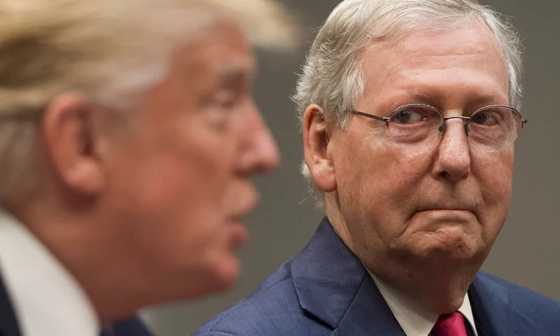 US President Donald Trump speaks alongside Senate Majority Leader Mitch McConnell (R), as they hold a meeting about tax reform in the Roosevelt Room of the White House in Washington, DC, September 5, 2017. / AFP PHOTO / SAUL LOEB (Photo credit should read SAUL LOEB/AFP via Getty Images)