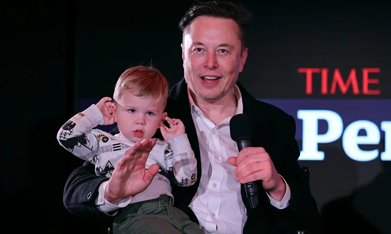 Elon Musk and son X Æ A-12 on stage TIME Person of the Year on December 13, 2021 in New York City. (Photo by Theo Wargo/Getty Images for TIME)