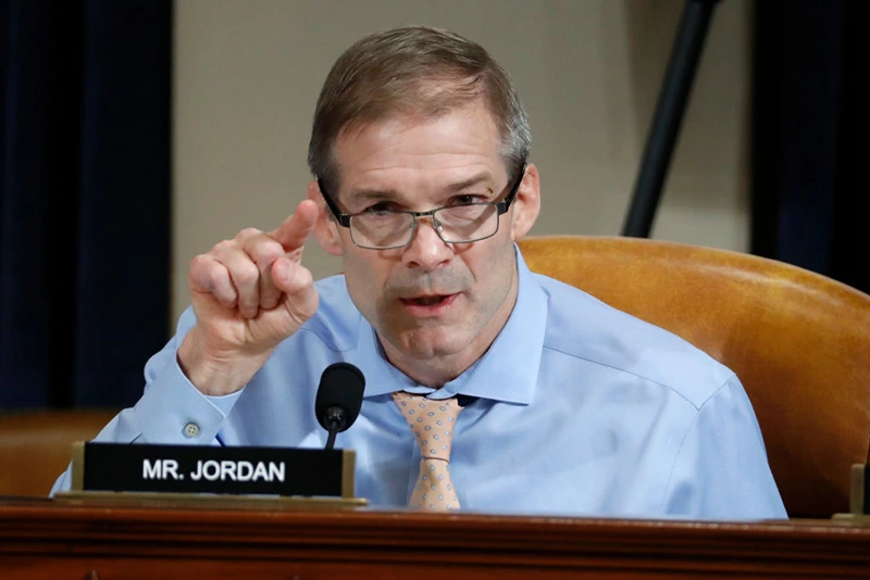Rep. Jim Jordan (R-OH) questions Ambassador Kurt Volker, former special envoy to Ukraine, and Tim Morrison, a former official at the National Security Council, as they testify before the House Intelligence Committee on Capitol Hill November 19, 2019 in Washington, DC. The committee heard testimony during the third day of open hearings in the impeachment inquiry against U.S. President Donald Trump, whom House Democrats say held back U.S. military aid for Ukraine while demanding it investigate his political rivals. (Photo by Jacquelyn Martin - Pool/Getty Images)