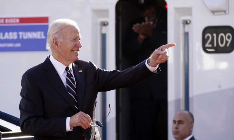 President Joe Biden waves as he speaks about infrastructure at the Baltimore and Potomac Tunnel North Portal in Baltimore, Monday, Jan. 30, 2023. (AP Photo/Andrew Harnik)