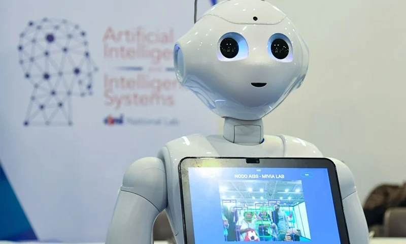 A robot from the Artificial Intelligence and Intelligent Systems (AIIS) laboratory of Italy's National Interuniversity Consortium for Computer Science (CINI) is displayed at the 7th edition of the Maker Faire 2019, the greatest European event on innovation, on October 18, 2019 in Rome. (Photo by Andreas SOLARO / AFP) (Photo by ANDREAS SOLARO/AFP via Getty Images)