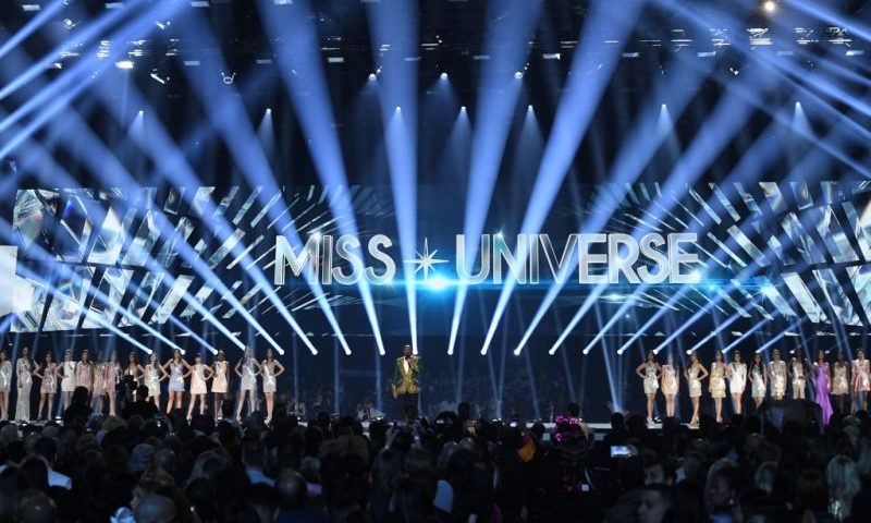 Entertainer Steve Harvey speaks on stage during the 2019 Miss Universe pageant at the Tyler Perry Studios in Atlanta, Georgia on December 8, 2019. (Photo by VALERIE MACON / AFP) (Photo by VALERIE MACON/AFP via Getty Images)