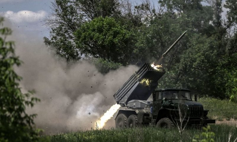 Ukrainian troops fire with surface-to-surface rockets MLRS towards Russian positions at a front line in the eastern Ukrainian region of Donbas on June 7, 2022. (Photo by ARIS MESSINIS / AFP) (Photo by ARIS MESSINIS/AFP via Getty Images)