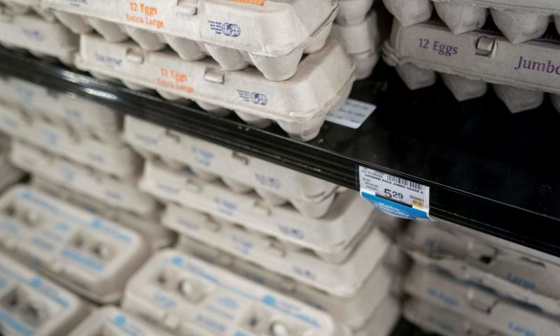 Eggs are seen at a grocery store in Washington, DC, on January 19, 2023. - The price of eggs has increased over the last year because of an avian flu outbreak that has impacted chicken farms across the country. (Photo by Stefani Reynolds / AFP) (Photo by STEFANI REYNOLDS/AFP via Getty Images)