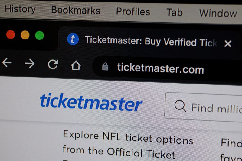 In this photo illustration, A ticketmaster website is shown on a computer screen on November 18, 2022 in Miami, Florida. The Justice Department is reportedly investigating the parent company of Ticketmaster for possible antitrust violations, this follows the news that Taylor Swift concert ticket sales overwhelmed the Ticketmaster system.(Photo illustration by Joe Raedle/Getty Images)