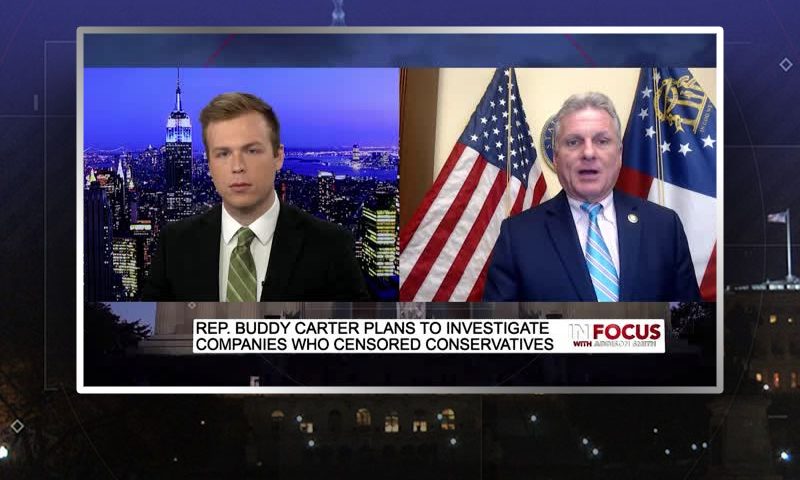 Video still from Rep. Buddy Carter's interview with In Focus on One America News Network