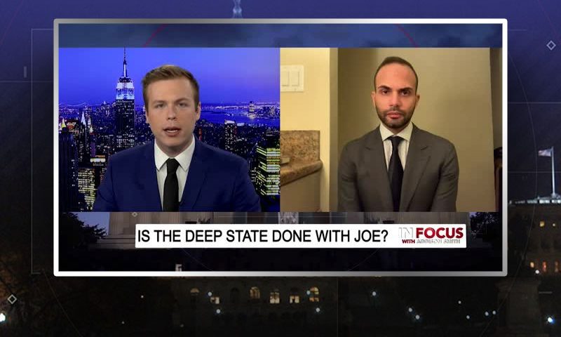 Video still from George Papadopoulos' interview with In Focus on One America News Network