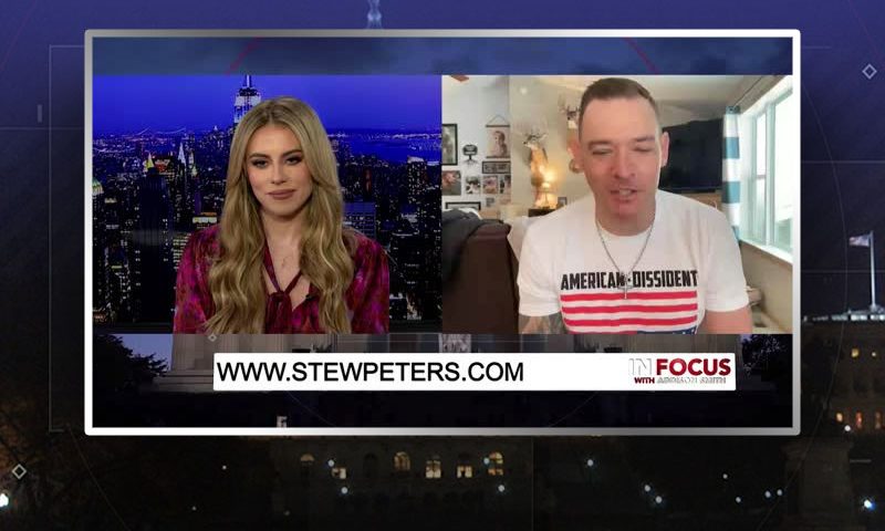 Video still from Stew Peters' interview with In Focus on One America News Network