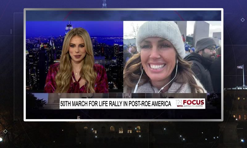 Video still from Kelly Lester's interview with In Focus on One America News Network