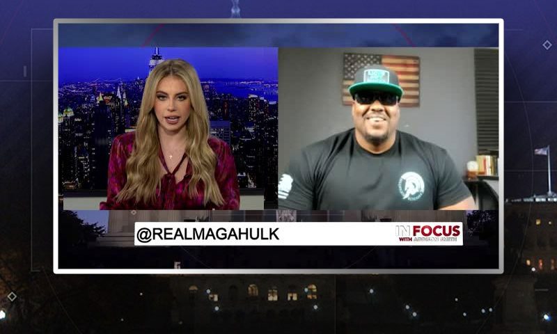 Video still from MAGA Hulk's interview with In Focus on One America News Network