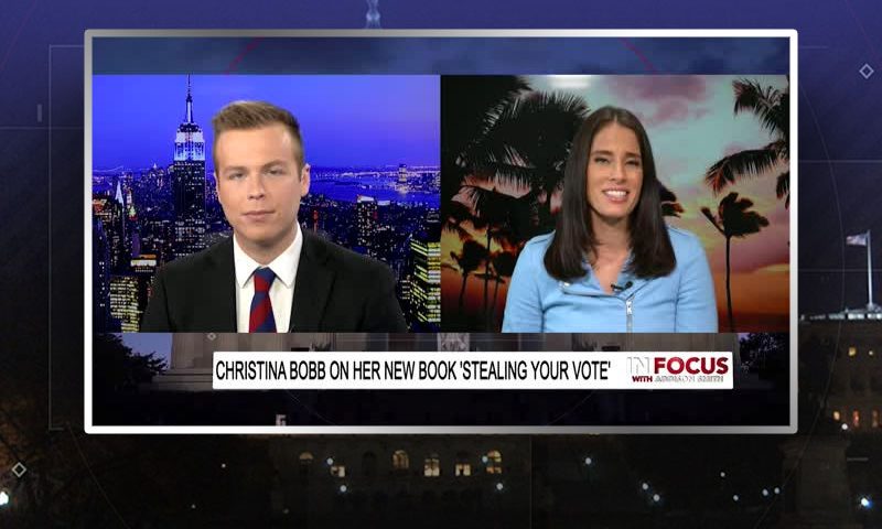 Video still from Christina Bobb's interview with In Focus on One America News Network