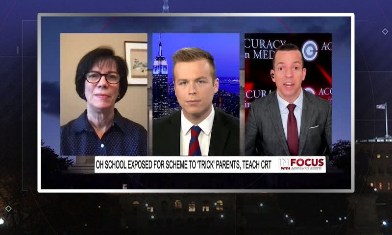 Video still from Cathy Pultz And Adam Guillette's interview with In Focus on One America News Network
