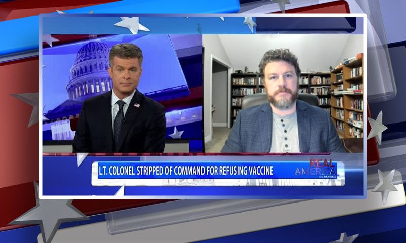 Video still from Brad Miller's interview with Real America on One America News Network