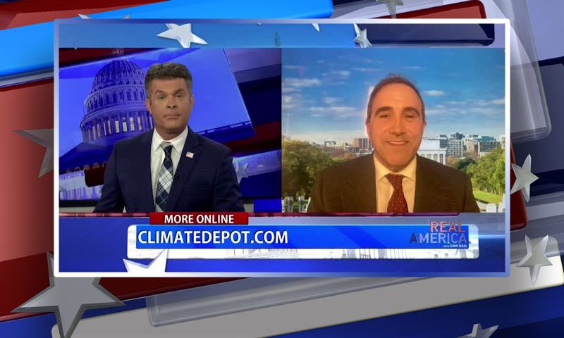 Video still from Marc Morano's interview with Real America on One America News Network