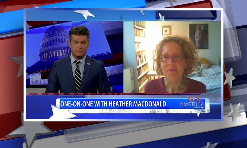 Video still from Heather MacDonald's interview with Real America on One America News Network