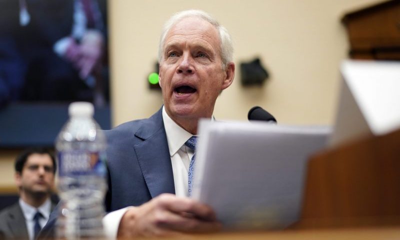 Sen. Ron Johnson, R-Wis., testifies during a House Judiciary subcommittee hearing on what Republicans say is the politicization of the FBI and Justice Department and attacks on American civil liberties, on Capitol Hill, Thursday, Feb. 9, 2023, in Washington. (AP Photo/Carolyn Kaster)
