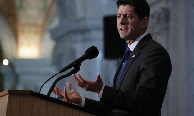 Speaker of the House Paul Ryan (R-WI) delivers a farewell address in the Great Hall of the Library of Congress Jefferson Building on Capitol Hill December 19, 2018 in Washington, DC. While steering the House of Representatives through a major GOP tax cut and negotiating major increases in military spending, Ryan was unable to tackle the solvency of Social Security and Medicare and presided over the federal deficit ballooning from $438 billion in 2015 to $779 billion this year. (Photo by Chip Somodevilla/Getty Images)