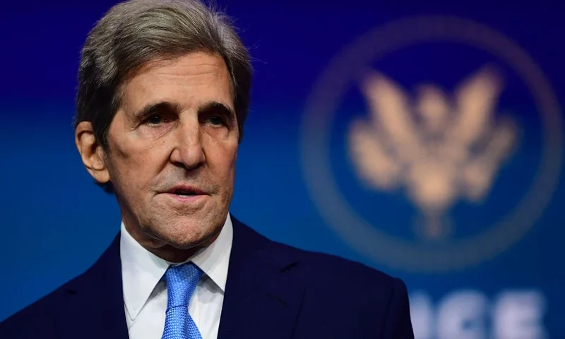 Special Presidential Envoy for Climate John Kerry speaks after being introduced by President-elect Joe Biden as he introduces key foreign policy and national security nominees and appointments at the Queen Theatre on November 24, 2020 in Wilmington, Delaware