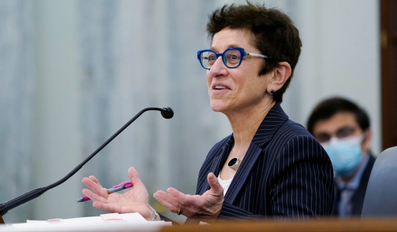 WASHINGTON, DC - FEBRUARY 09: Gigi Sohn, President Joe Bidens nominee to serve on the Federal Communications Commission, testifies before the Senate Commerce, Science and Transportation Committee, on Capitol Hill, February 9, 2022 in Washington, DC (Photo by Susan Walsh-Pool/Getty Images)