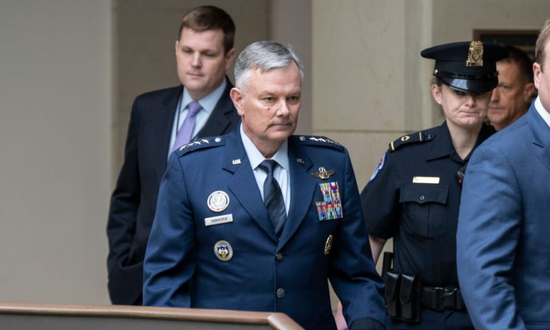 General Glen VanHerck, Commander of U.S. Northern Command and North American Aerospace Defense Command, arrives for a closed-door briefing for Senators about the Chinese spy balloon at the U.S. Capitol February 9, 2023 in Washington, DC. Military and administration officials are briefing both houses of Congress today about the U.S. response to China's use of a spy balloon in American airspace. (Photo by Drew Angerer/Getty Images)