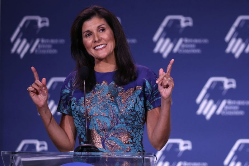 Former U.N. Ambassador Nikki Haley speaks to guests at the Republican Jewish Coalition Annual Leadership Meeting on November 19, 2022 in Las Vegas, Nevada. The meeting comes on the heels of former President Donald Trump becoming the first candidate to declare his intention to seek the GOP nomination in the 2024 presidential race. (Photo by Scott Olson/Getty Images)
