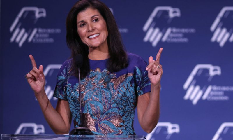Former U.N. Ambassador Nikki Haley speaks to guests at the Republican Jewish Coalition Annual Leadership Meeting on November 19, 2022 in Las Vegas, Nevada. The meeting comes on the heels of former President Donald Trump becoming the first candidate to declare his intention to seek the GOP nomination in the 2024 presidential race. (Photo by Scott Olson/Getty Images)
