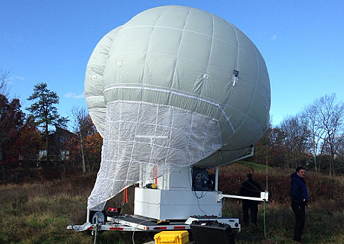 In this handout provided by the Pennsylvania State Police, a large Mylar surveillance balloon that is being used in the search for suspected killer Eric Frein is seen on its base station in Pennsylvania. (Photo by Pennsylvania State Police via Getty Images)