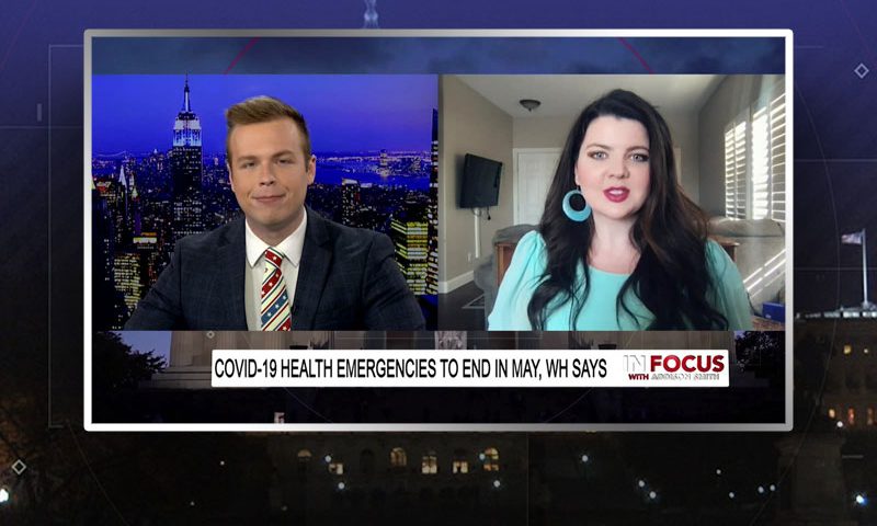 Video still from Corinne Clark's interview with In Focus on One America News Network