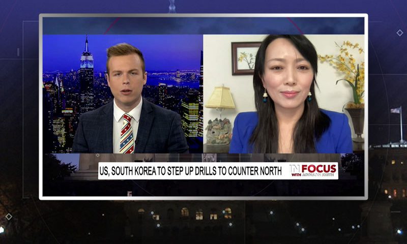 Video still from Simone Gao's interview with In Focus on One America News Network