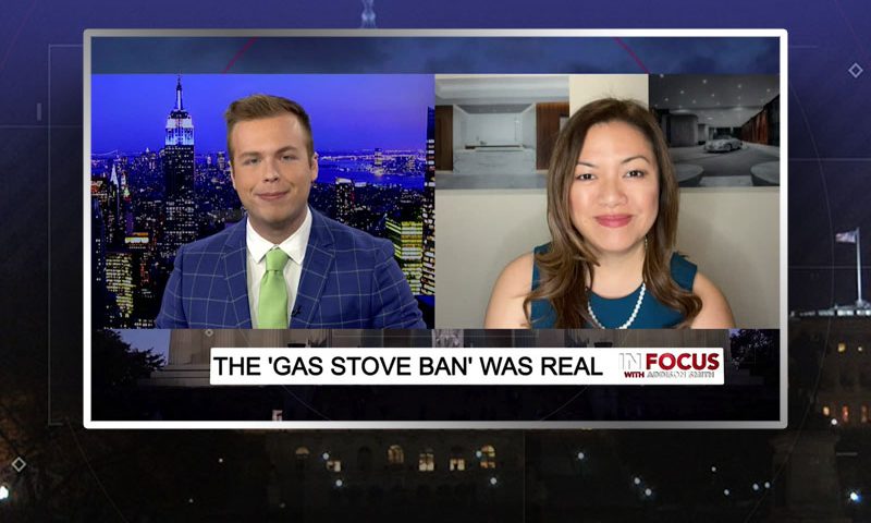 Video still from Angie Wong's interview with In Focus on One America News Network