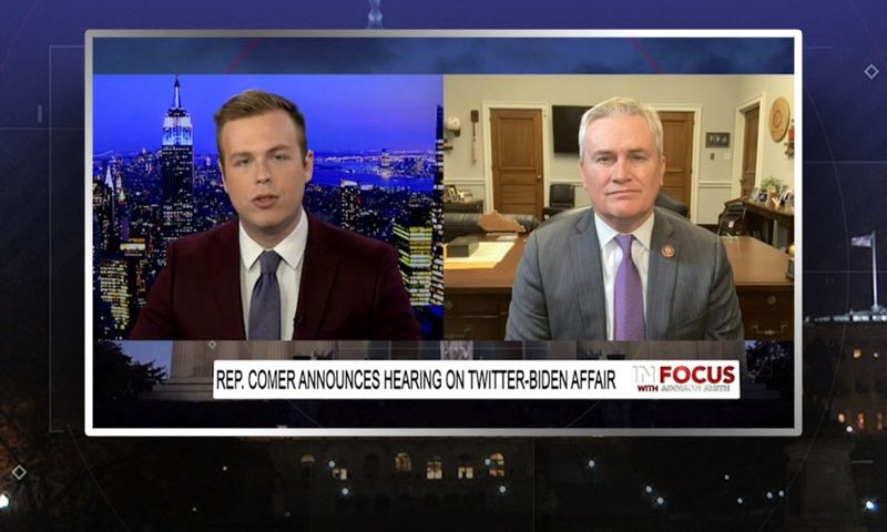 Video still from Rep. James Comer's interview with In Focus on One America News Network