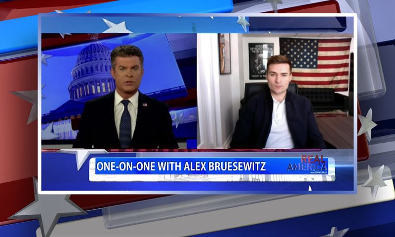 Video still from Alex Bruesewitz's interview with Real America on One America News Network