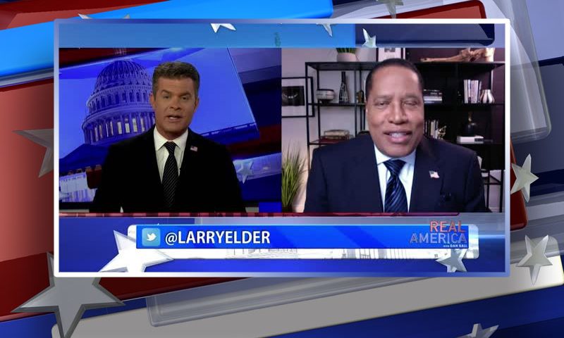 Video still from Larry Elder's interview with Real America on One America News Network