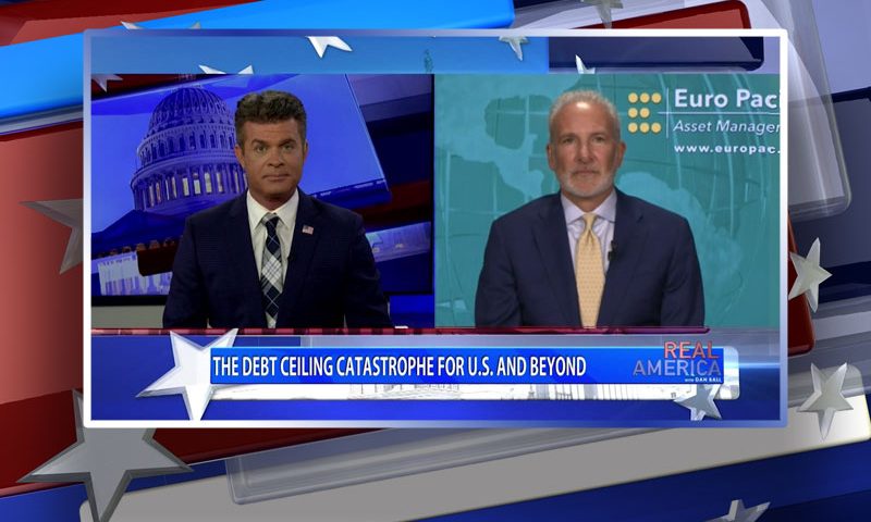 Video still from Peter Schiff's interview with Real America on One America News Network