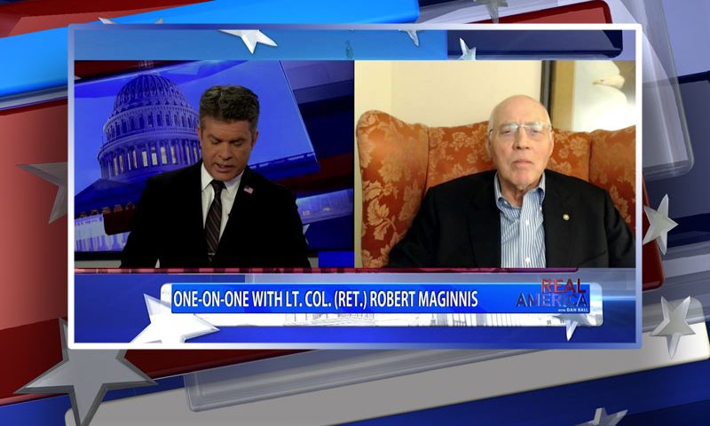 Video still from Lt. Col Robert Maginnis' interview with Real America on One America News Network