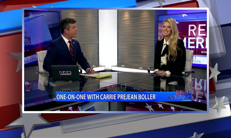 Video still from Carrie Prejean Boller's interview with Real America on One America News Network