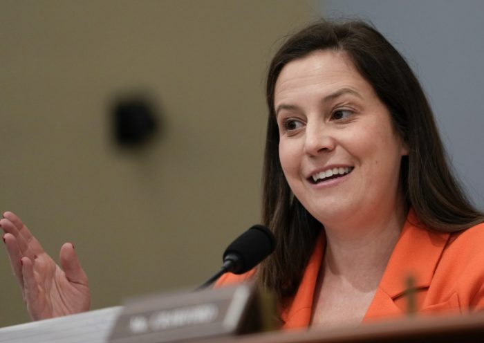 FILE - Rep. Elise Stefanik, R-N.Y., speaks during the House Select Committee on Intelligence annual open hearing on world wide threats at the Capitol in Washington, March 9, 2023. The first Republican presidential primaries are nearly a year away and the candidate field is unsettled. But already, a shadow contest of another sort is underway with several Republicans openly jockeying to position themselves as potential running mates to Donald Trump, the early front-runner for the nomination. (AP Photo/Carolyn Kaster, File)