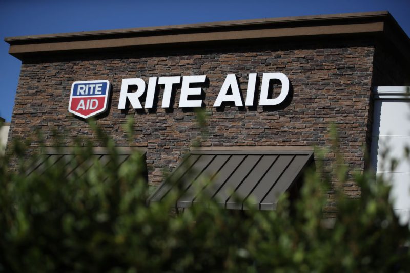 SAN RAFAEL, CALIFORNIA - SEPTEMBER 26: The Rite Aid log is displayed on the exterior of a Rite Aid pharmacy on September 26, 2019 in San Rafael, California. Rite Aid stock surged today after the company reported better-than-expected second-quarter earnings despite revenues falling short. Rite Aid earnings per share rose 12 cents, beating analysts forecasts of 7 cents per share. (Photo by Justin Sullivan/Getty Images)