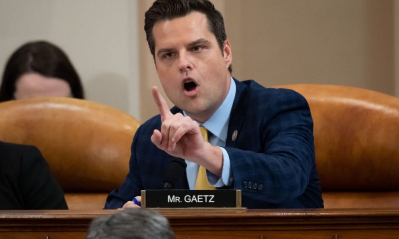 WASHINGTON, DC – DECEMBER 4: Rep. Matt Gaetz (R-FL) speaks during testimony by constitutional scholars before the House Judiciary Committee in the Longworth House Office Building on Capitol Hill December 4, 2019 in Washington, DC. This is the first hearing held by the Judiciary Committee in the impeachment inquiry against U.S. President Donald Trump, whom House Democrats say held back military aid for Ukraine while demanding it investigate his political rivals. The Judiciary Committee will decide whether to draft official articles of impeachment against President Trump to be voted on by the full House of Representatives. (Photo by Saul Loeb-Pool/Getty Images)