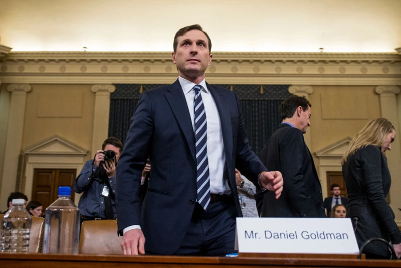 Staff lawyer Daniel Goldman, representing the majority Democrats, arrives following a break during a House Judiciary Committee hearing in the Longworth House Office Building on Capitol Hill December 9, 2019 in Washington, DC. The hearing is being held for the Judiciary Committee to formally receive evidence in the impeachment inquiry of President Donald Trump, whom Democrats say held back military aid for Ukraine while demanding they investigate his political rivals. The White House declared it would not participate in the hearing.(Photo by Zach Gibson/Getty Images)