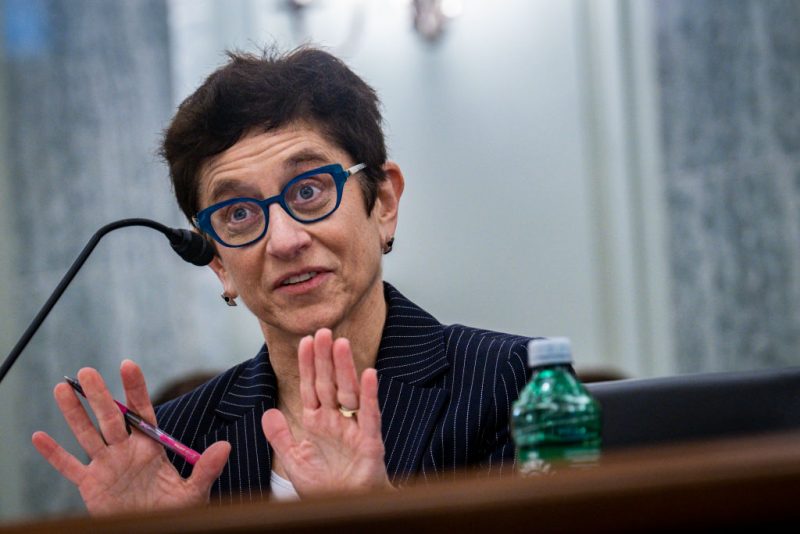 Gigi Sohn testifies during a Senate Commerce, Science, and Transportation Committee confirmation hearing examining her nomination to be appointed Commissioner of the Federal Communications Commission on February 9, 2022 in Washington, DC. (Photo by Pete Marovich-Pool/Getty Images)