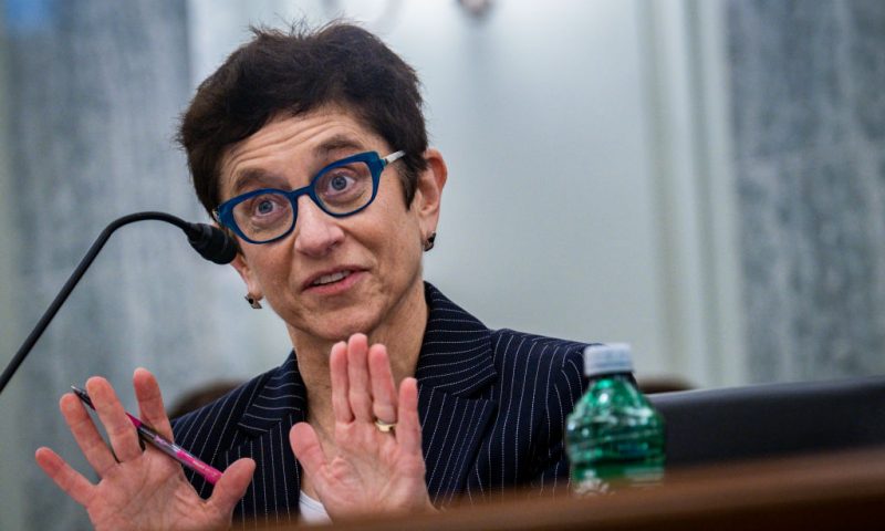 Gigi Sohn testifies during a Senate Commerce, Science, and Transportation Committee confirmation hearing examining her nomination to be appointed Commissioner of the Federal Communications Commission on February 9, 2022 in Washington, DC. (Photo by Pete Marovich-Pool/Getty Images)